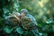 © Nico - A charming picture of a pair of turtle doves nestled together on a leafy branch.