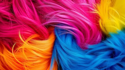 Wall Mural - A colorful, multi-colored wig with a rainbow of colors. The colors are bright and vibrant, creating a fun and playful mood