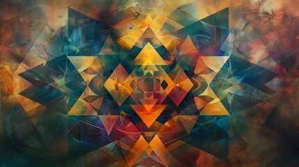 Poster -  the transformation of a figure around a fixed point, showcasing geometric shapes and their rotations around a center point