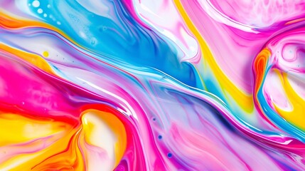 Poster - A colorful painting with a rainbow and a blue line. The painting is full of bright colors and has a happy, cheerful mood