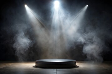 Poster - podium black dark smoke background product platform abstract stage texture fog spotlight. dark black