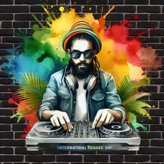 Wall Mural - male DJ man on International Reggae Day celebration. Ragga Jamaican dance music DJ raggae