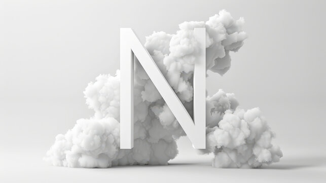 Capital letter N made of clouds or soft cotton. Fluffy airy style. Scrapbook activity. Generative AI