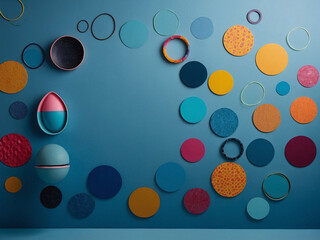 Canvas Print - Blue background with a playful arrangement of colorful circles