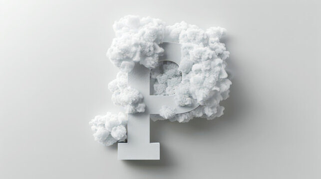 Capital letter P made of clouds or soft cotton. Fluffy airy style. Scrapbook activity. Generative AI