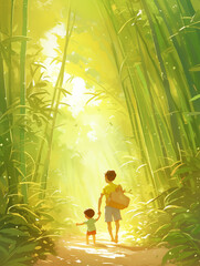 Canvas Print - illustration of a couple in the forest