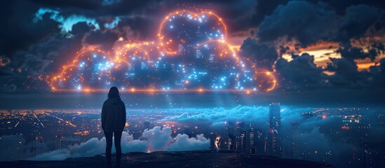 Wall Mural - digital cloud in the cityscape