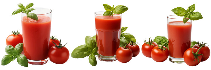 Wall Mural - Set of Tomato Juice with Tomatoes Isolated on Transparent Background png