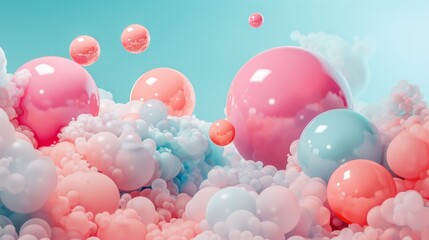 Wall Mural - Abstract Composition of Colorful Spheres and Bubbles