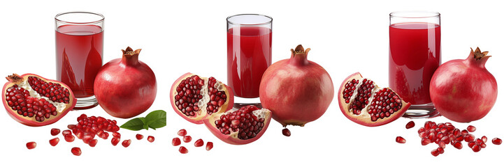 Wall Mural - Set of Pomegranate Juice with Pomegranates Isolated on Transparent Background png