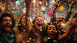 © ksu_ok - Joyful friends celebrating together at a party, surrounded by colorful confetti and laughter. A vibrant moment of happiness and fun.