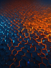 Canvas Print - Blue-orange gradient polygon network - digital fusion grid, 4K wallpaper, high contrast