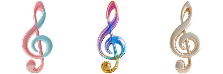 Set of Colorful Treble Clefs Isolated on Transparent Background png