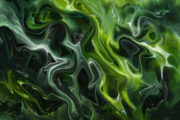 Aufkleber - A captivating abstract artwork with green and black liquid-flowing patterns that create a surreal and dynamic visual effect, evoking a sense of mystery and depth.