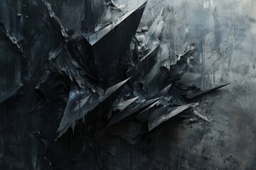 Poster - A striking image depicting dark angular crystalline textures with sharp edges and dramatic lighting, evoking intense emotions and a sense of structure and mystery.