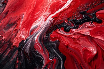 Poster - This abstract artwork features fluid red and black swirls, creating a vivid sense of motion and energy. The energetic composition evokes powerful emotions and dynamic contrasts.
