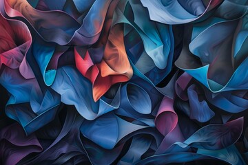 Poster - This abstract painting features flowing shapes in blue and pink shades, creating a captivating and serene atmosphere with its soft lines and harmonious color palette.