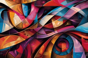 Poster - This image showcases a complex intertwining of colorful abstract shapes and patterns, creating a visually dynamic and vibrant composition with a modern art feel.
