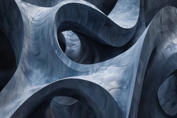 Poster - This image features intricate blue abstract forms with elegant curves, creating a sophisticated and modern design that emphasizes fluidity and intricate detailing in a digital art style.