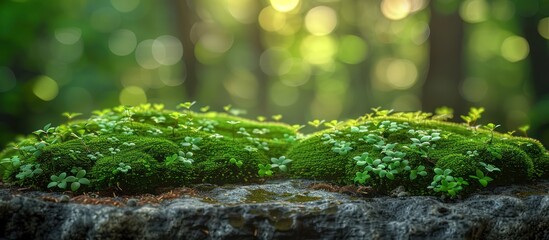 Poster - Lush Green Moss on a Stone in a Forest