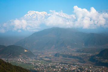  the sunrise of Annapurna with Pokhara village