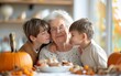 © ArtCookStudio - Grandkids Hugging Grandmother at Thanksgiving Dinner
