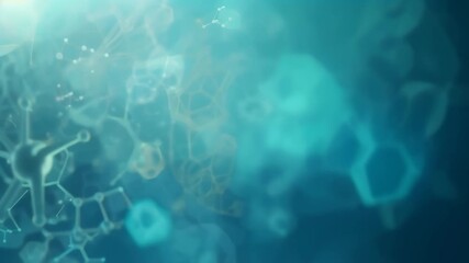 Poster - Abstract molecular structures with hexagonal shapes on a blue background. Ideal for medicine, biotechnology, and scientific research themes 