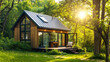 © Алена Ваторина - Cozy tiny house with large windows in a lush green forest