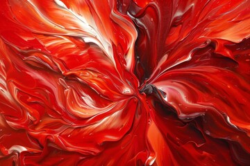 Aufkleber - an expressive abstract artwork featuring vivid red and white colors flowing and mixing together, cre