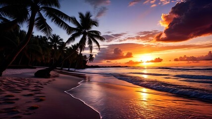 Wall Mural - Stunning Sunset Over Serene Beach