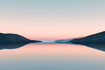 A serene and stunning landscape features a calm lake reflecting the hues of a colorful twilight sky, creating a peaceful and captivating scene perfect for relaxation.