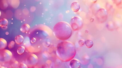 Poster - Floating pink and purple bubbles with a soft bokeh effect on a pastel background. Ideal for themes of whimsy, beauty, and lightness 