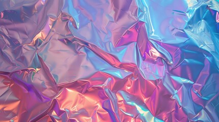 abstract holographic texture with iridescent colors and crinkled surface futuristic shimmering effect dynamic light refraction rainbow hues