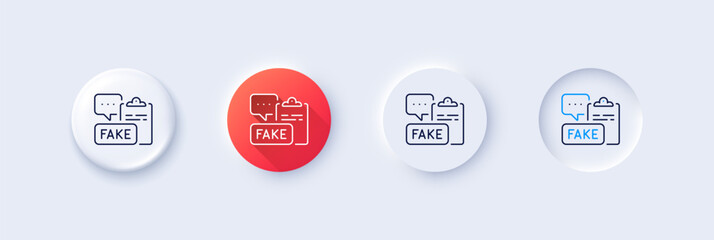 Poster - fake document line icon. neumorphic, red gradient, 3d pin buttons. propaganda conspiracy clipboard s
