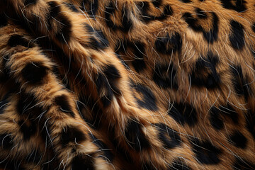 Poster - A detailed texture of leopard fur, showcasing the intricate pattern and natural beauty of its coat, perfect for background or wallpaper design in the style of nature.