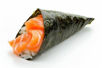 Temaki Sushi Salmon. Traditional Cookery with Raw Salmon Fish on White Background