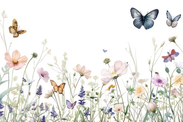 Canvas Print - Whimsical floral meadow with butterflies