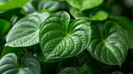 Detailed view of a rare Anthurium with its ruffled leaves