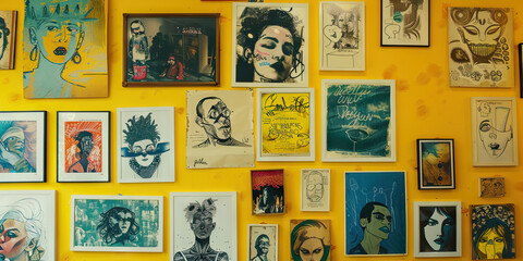the tangible tide: an array of hand-drawn posters, hung on a vibrant yellow wall