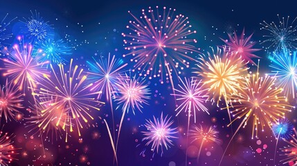 Aufkleber - Vibrant fireworks illuminating the night sky in a stunning display of color and light