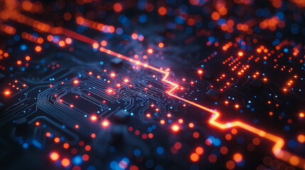 Poster - Blue digital circuit backdrop showcasing advanced technology and innovation in 3D rendering.