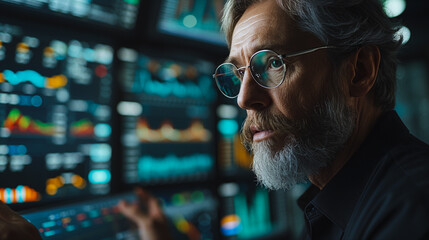 Poster - Successful stock exchange professionals analyzing financial data with sophisticated software