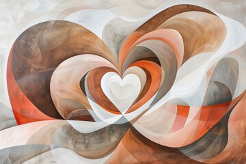 Aufkleber - An abstract art image showing heart shapes in a blend of warm, neutral hues and smooth flowing patterns, creating a sense of harmony and warmth.