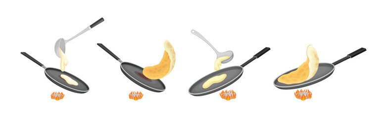 Poster - Tasty Pancake Cooking Process with Utensil Vector Set