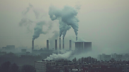 Smoking factory chimneys pollution concept