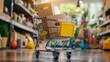 © Juan - Shopping cart with boxes in a store aisle