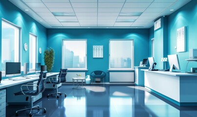 Wall Mural - a bright modern professional clinic medical space emerge with office and medical equipments all in one healthcare center concept background