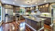 © DigitalArt Max - Shiny new kitchen appliances and sleek countertops amidst partially installed cabinets and hardwood flooring in a renovated interior space.