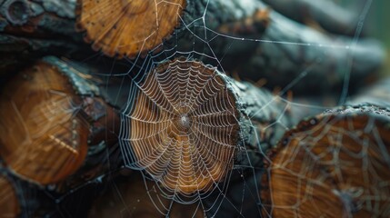 fragile spider s web placed amidst logs