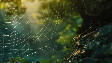 Close up shot of a spider web in the natural environment